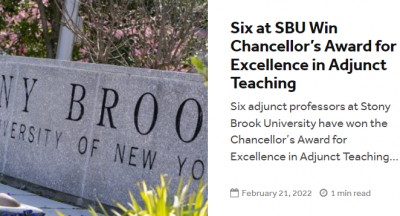 Six at SBU Win Chancellor’s Award for Excellence in Adjunct Teaching