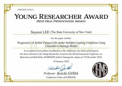Suyoen Lee awarded the "Young Researcher Award" at an international conference, ICMR in ...